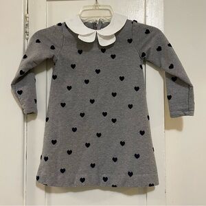 Jacadi Gray Dress with Navy Heart Accents Peter Pan collar size 6